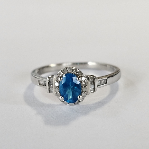Shop HQ Jewelry - Genuine Neon Apatite & Diamond Ring Platinum over Sterling Silver Sz 10! ✨️